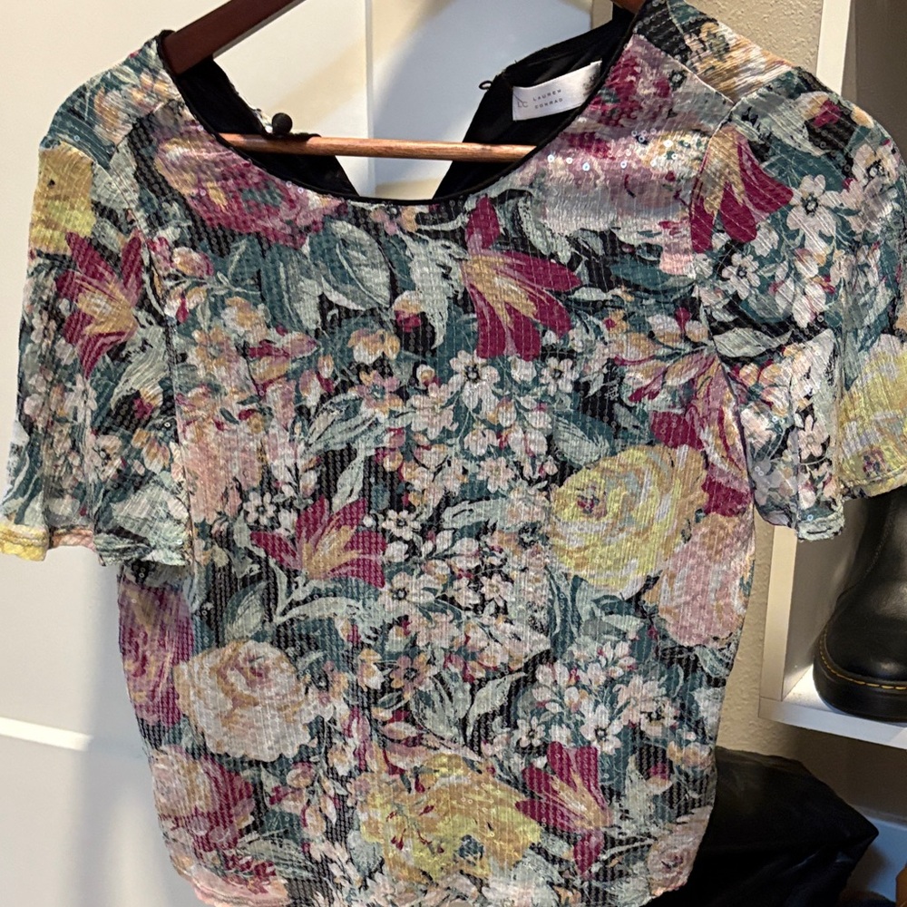LC Lauren Conrad Floral Blouse - Pink, Yellow, Green